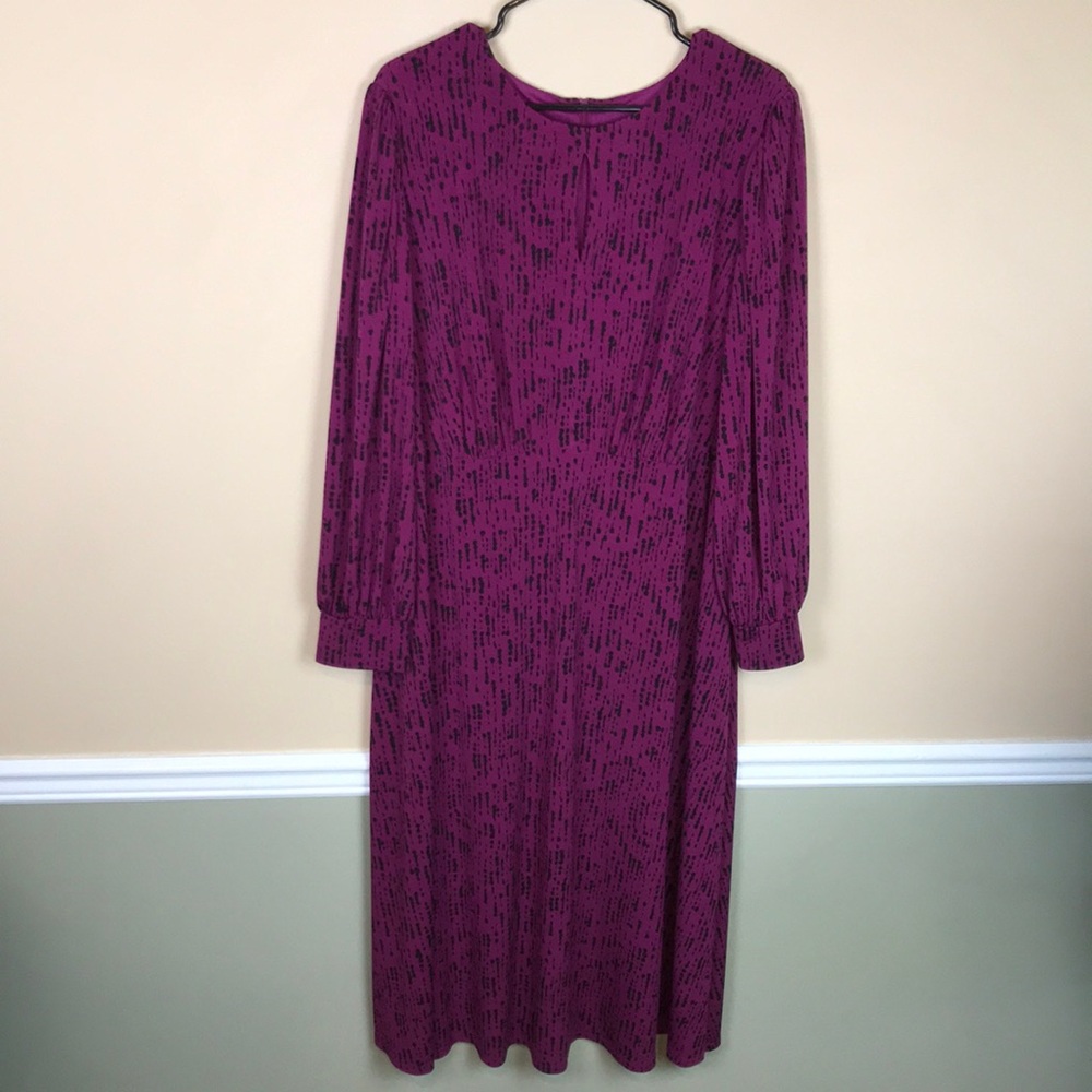 Adorne Woman Purple Black Pattern Keyhole Long Sleeve Maxi Dress